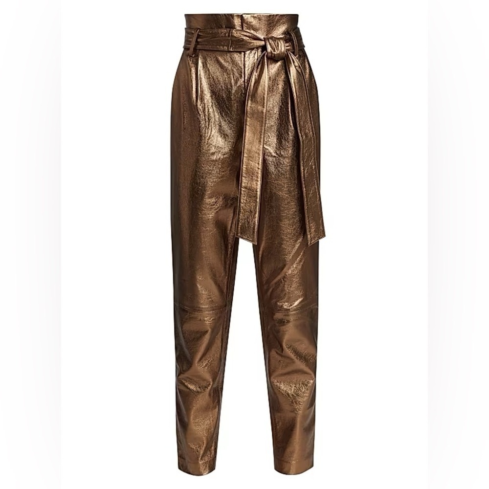 Alice + Olivia Gabriielle High-Rise Metallic Leather Pants Sz 2